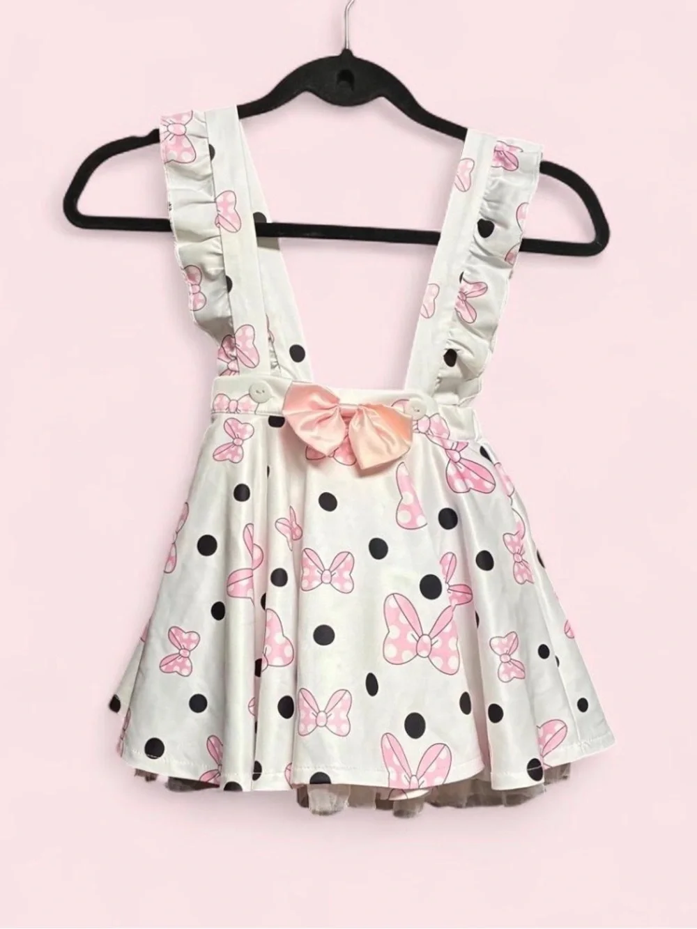 Pink & White Polka Dot Bow Minnie Mouse Pinafore Dress for Kids
